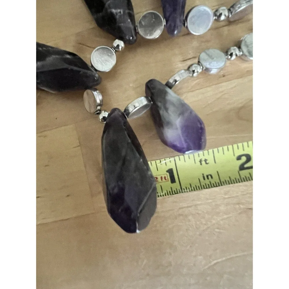 Genuine Amethyst Triple Layer Statement Necklace And Earrings Set 19